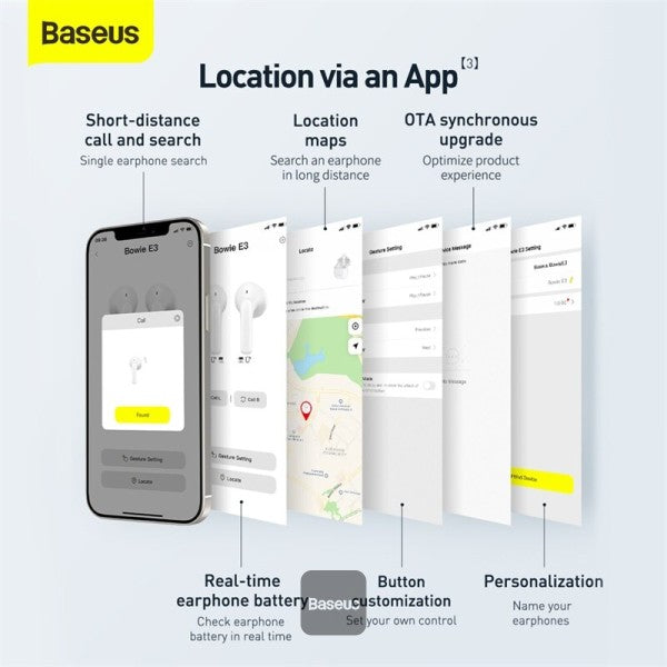 Baseus Bowie E3 Bluetooth Headphone Wireless Headphones TWS earphones Fast charging 006 second delay Location APP Black