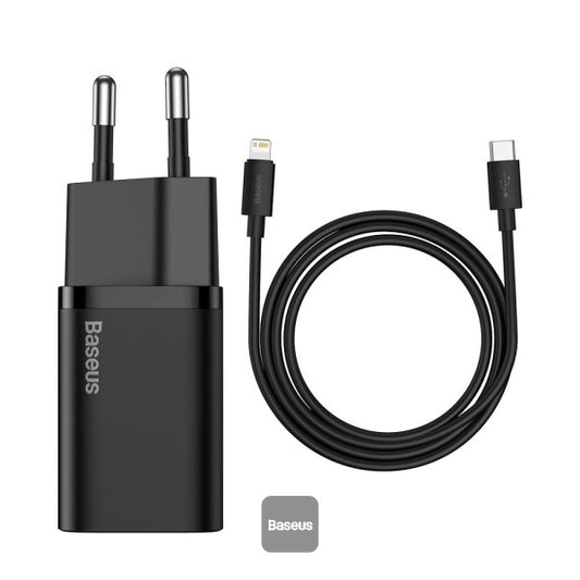 Baseus 20W PD Mini Charger Super Si Quick Type-C Charger For iPhone12 11 Xs 8 Xiaomi SE PD30 QC30 Portable Travel Fast Charger with Cable EU Black