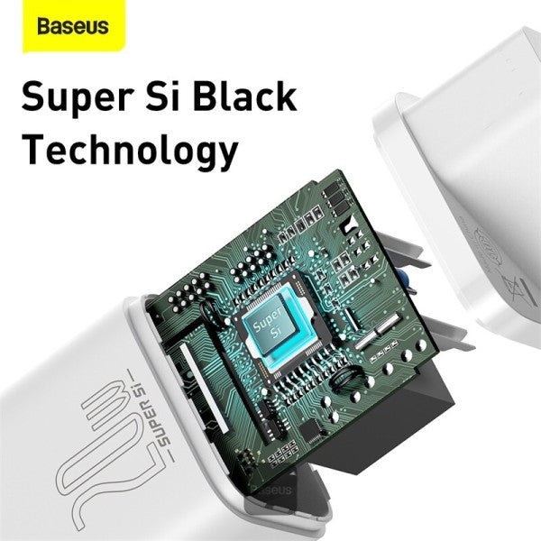 Baseus 20W PD Mini Charger Super Si Quick Type-C Charger For iPhone12 11 Xs 8 Xiaomi SE PD30 QC30 Portable Travel Fast Charger with Cable EU Black