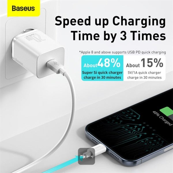 Baseus 20W PD Mini Charger Super Si Quick Type-C Charger For iPhone12 11 Xs 8 Xiaomi SE PD30 QC30 Portable Travel Fast Charger with Cable EU Black