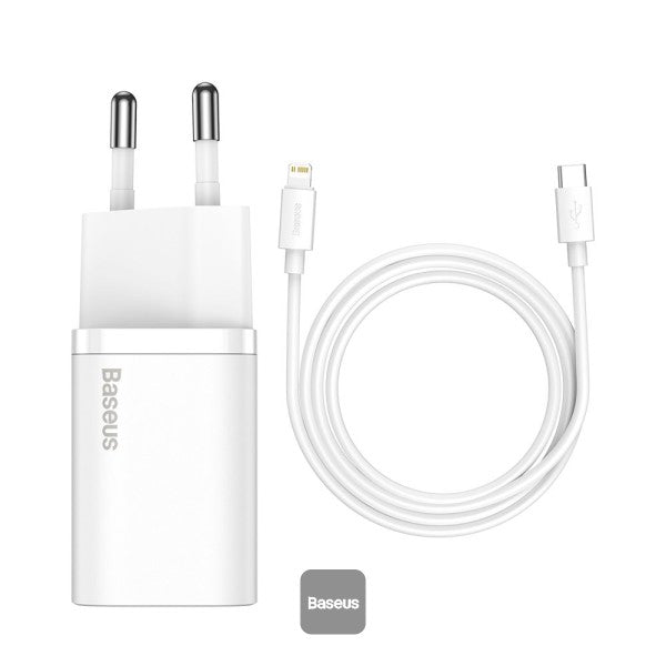 Baseus 20W PD Mini Charger Super Si Quick Type-C Charger For iPhone12 11 Xs 8 Xiaomi SE PD30 QC30 Portable Travel Fast Charger with Cable EU White