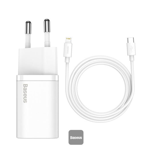 Baseus 20W PD Mini Charger Super Si Quick Type-C Charger For iPhone12 11 Xs 8 Xiaomi SE PD30 QC30 Portable Travel Fast Charger with Cable EU White