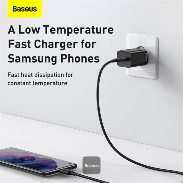Baseus 25W USB C Charge PD Fast Charging Portable Phone Charger For Samsung S20 S21 Super Si USB C Charger Type C Fast Charger wit Cable Black