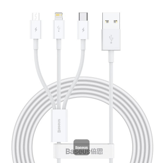 Baseus Superior Series Fast Charging Data Cable USB to M+L+C 35A 15M - White