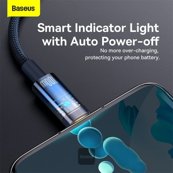 Baseus Explorer Series Auto Power Off USB-A to Type-C Cable - 100W 6A Fast Charging Cable and 480Mbps Data Transfer 1M - Blue