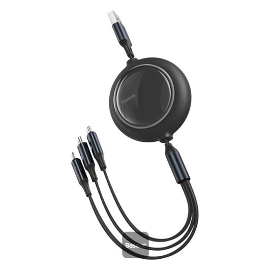 Baseus Bright Mirror One-for-three Retractable Data Cable USB to M+L+C 35A 12m Black