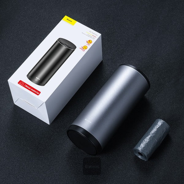 Baseus Gentleman Style Vehicle-mounted Trash Can 500ml Aluminum Alloy Office Desktops Waste Bin Rubbish Container With 30 Special Trash Bags