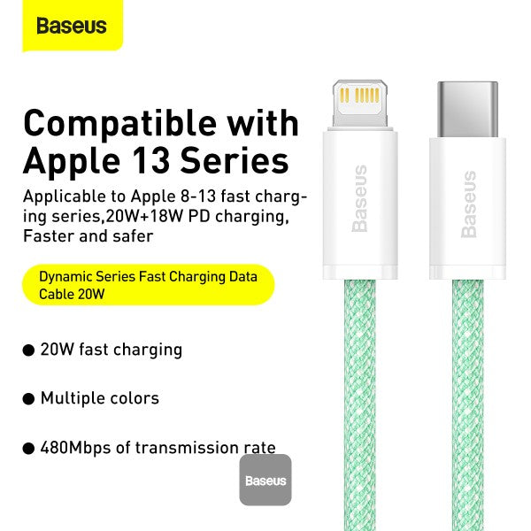 Baseus Dynamic Series Fast Charging Data Cable Type-C to Lightning 20W 2M - Green
