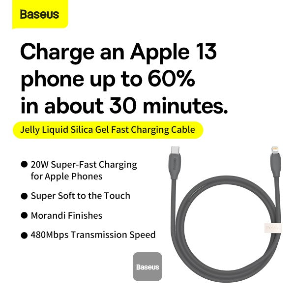 Baseus Jelly Liquid Silica Gel Fast Charging Data Cable Type-C to iP 20W 12m Black