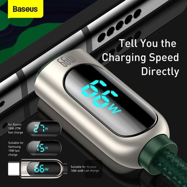 Baseus Display Fast Charging Data Cable USB to Type-C 66W   (1m)   Green