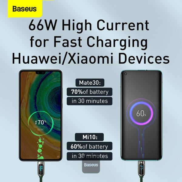 Baseus Display Fast Charging Data Cable USB to Type-C 66W   (1m)   Green