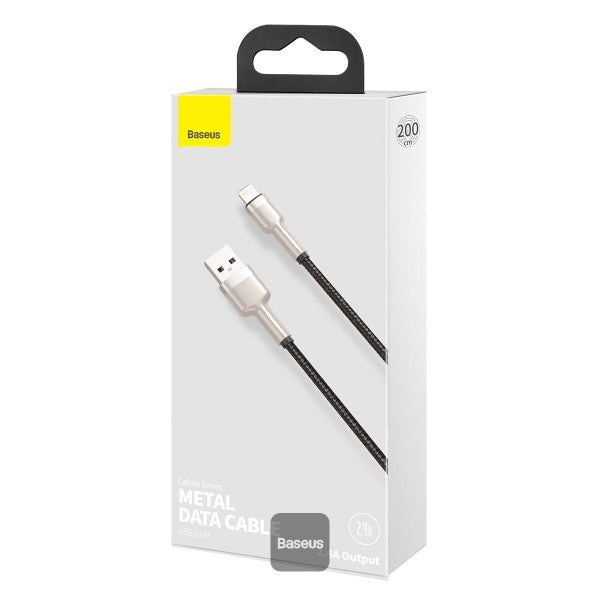 Baseus Cafule Series Metal USB to Lightning Cable - 24A Fast Charging 480Mbps Data Transfer Durable Nylon Braid 2M - Black