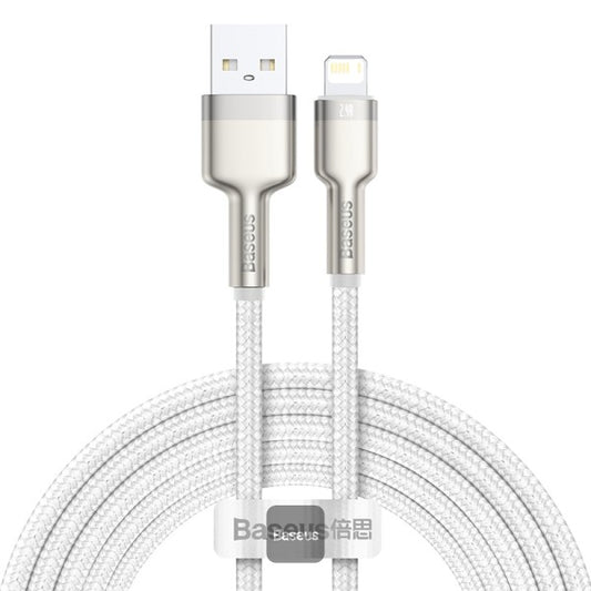 Baseus Cafule Series Metal USB to Lightning Cable - 24A Fast Charging 480Mbps Data Transfer Durable Nylon Braid 2M - White