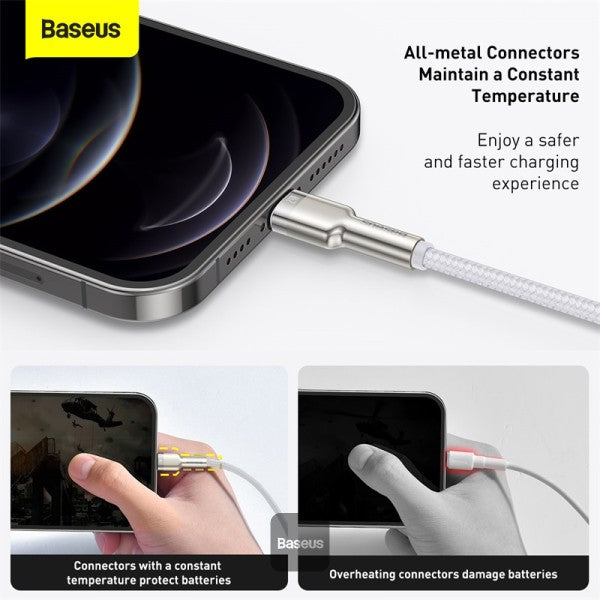 Baseus Cafule Series Metal USB to Lightning Cable - 24A Fast Charging 480Mbps Data Transfer Durable Nylon Braid 2M - White