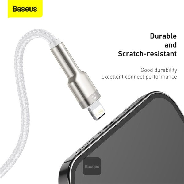 Baseus Cafule Series Metal USB to Lightning Cable - 24A Fast Charging 480Mbps Data Transfer Durable Nylon Braid 2M - White