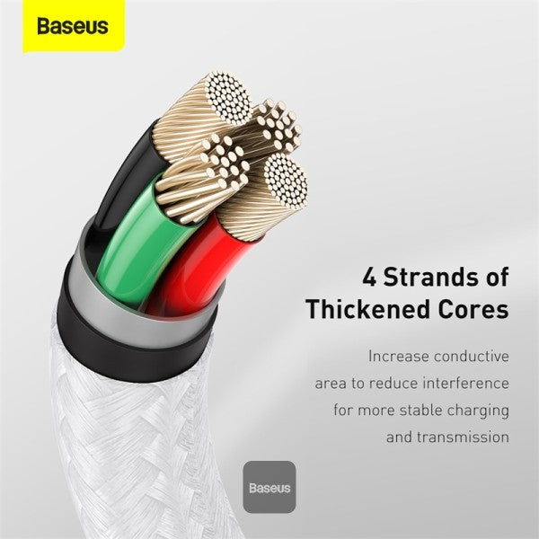 Baseus Cafule Series Metal USB to Lightning Cable - 24A Fast Charging 480Mbps Data Transfer Durable Nylon Braid 2M - White