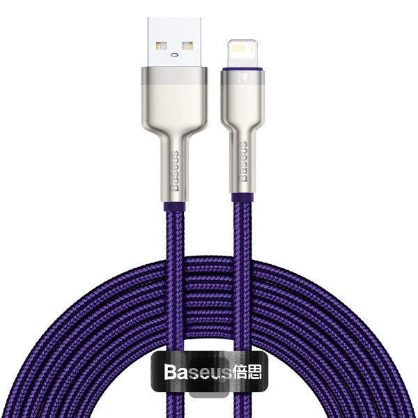 Baseus Cafule Series Metal USB to Lightning Cable - 24A Fast Charging 480Mbps Data Transfer Durable Nylon Braid 2M - Purple