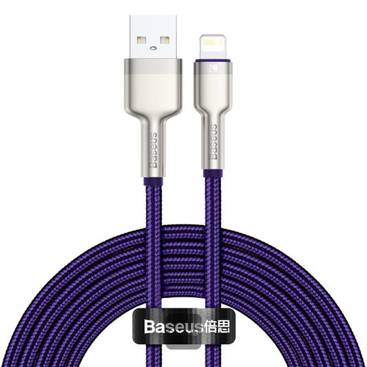 Baseus Cafule Series Metal USB to Lightning Cable - 24A Fast Charging 480Mbps Data Transfer Durable Nylon Braid 2M - Purple