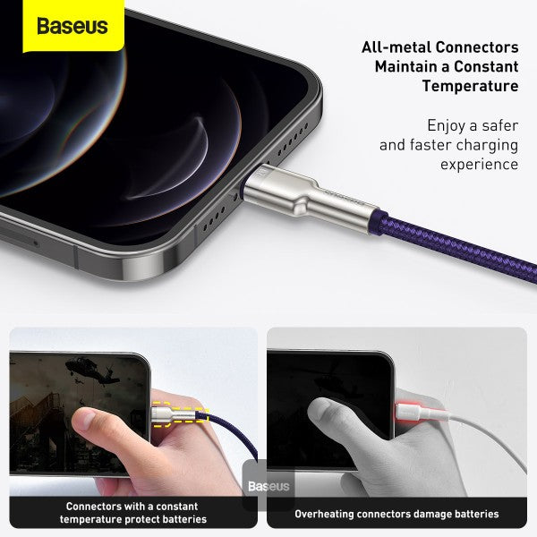 Baseus Cafule Series Metal USB to Lightning Cable - 24A Fast Charging 480Mbps Data Transfer Durable Nylon Braid 2M - Purple
