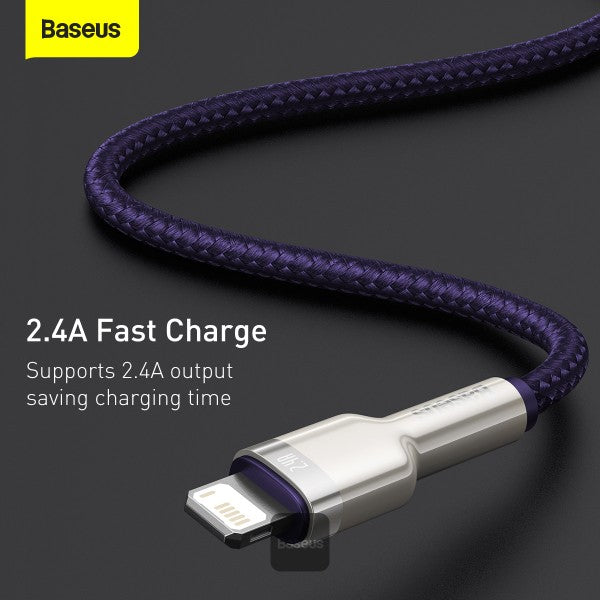 Baseus Cafule Series Metal USB to Lightning Cable - 24A Fast Charging 480Mbps Data Transfer Durable Nylon Braid 2M - Purple