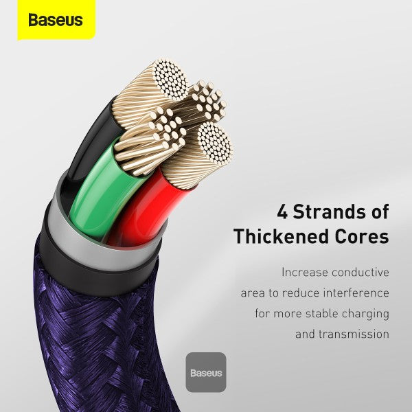 Baseus Cafule Series Metal USB to Lightning Cable - 24A Fast Charging 480Mbps Data Transfer Durable Nylon Braid 2M - Purple