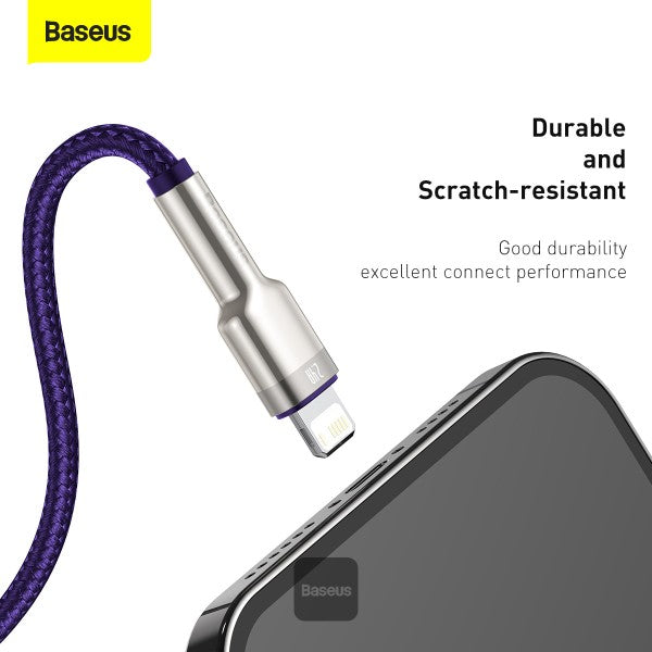 Baseus Cafule Series Metal USB to Lightning Cable - 24A Fast Charging 480Mbps Data Transfer Durable Nylon Braid 2M - Purple