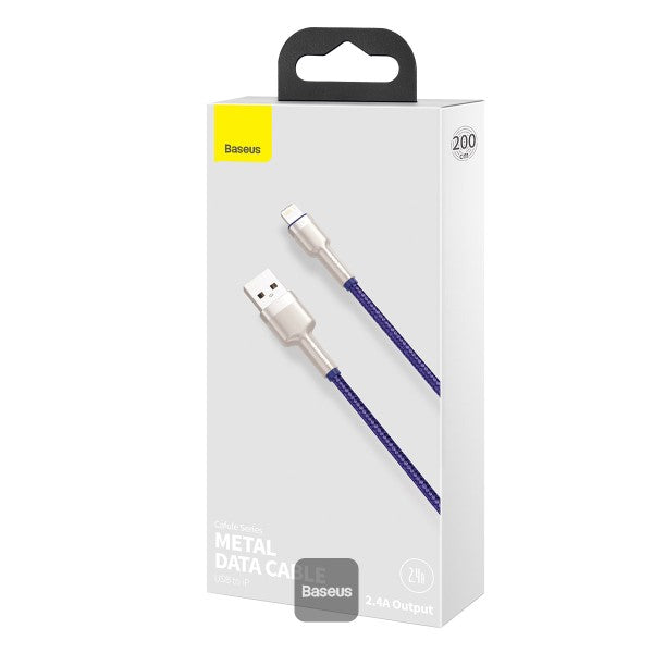 Baseus Cafule Series Metal USB to Lightning Cable - 24A Fast Charging 480Mbps Data Transfer Durable Nylon Braid 2M - Purple