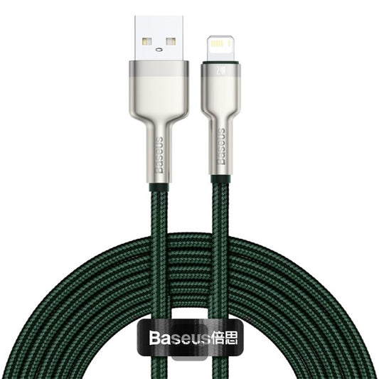 Baseus Cafule Series Metal USB to Lightning Cable - 24A Fast Charging 480Mbps Data Transfer Durable Nylon Braid 2M - Green