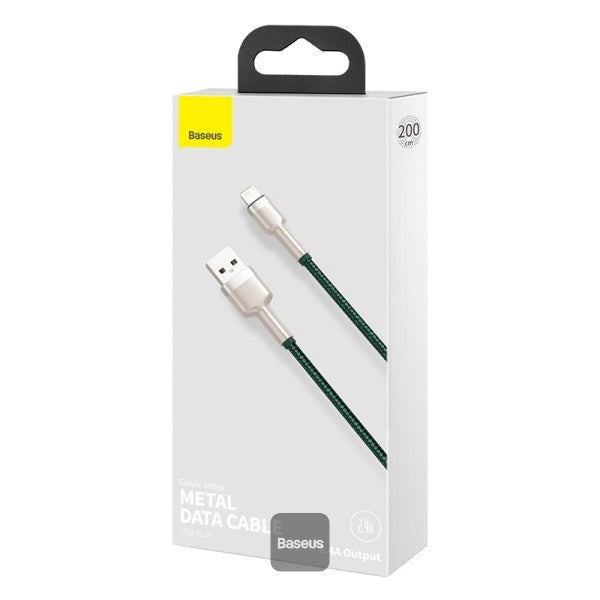 Baseus Cafule Series Metal USB to Lightning Cable - 24A Fast Charging 480Mbps Data Transfer Durable Nylon Braid 2M - Green