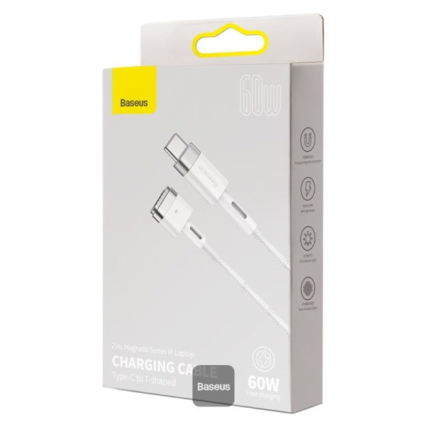 Baseus Zinc Magnetic Series iP Laptop Charging Cable Type-C to T-shaped Port 60W (2m) White