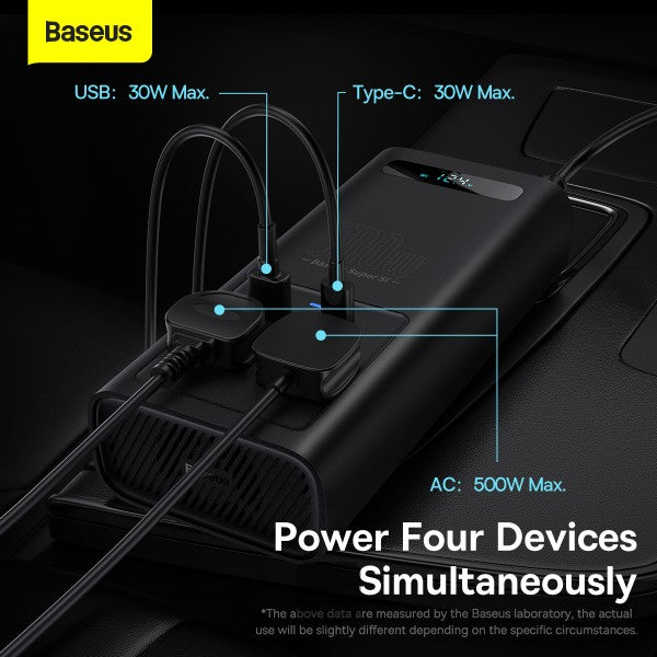 Baseus Car Power Inverter 500W DC 12V 24V To AC 220V Pure Sine Wave Converter Inverters USB Type C Charger Adapter Inverter (CN EU)