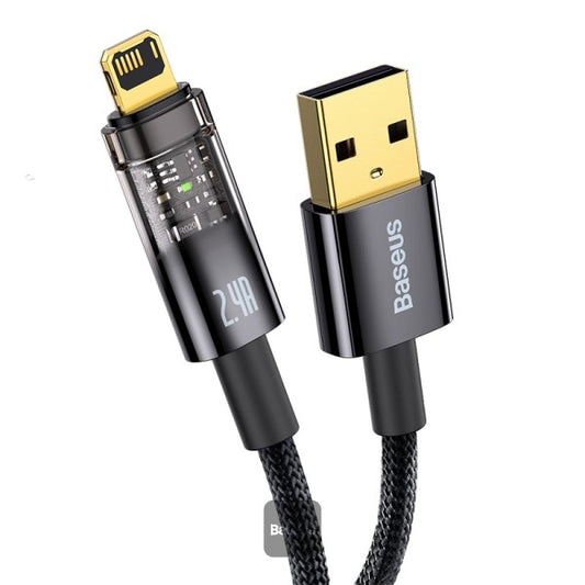 Baseus Explorer Series Auto Power-Off  USB-A to Lightning Cable - 24A Fast Charging Cable and 480Mbps Data Transfer 1M - Black