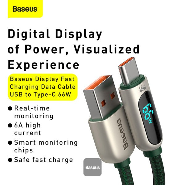 Baseus Display Fast Charging Data Cable USB to Type-C 66W (2m) Green