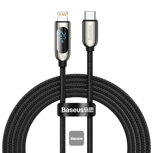 Baseus PD 20W USB-C to Lightning Cable with LED Display Nylon Braided | High-Speed Charging & Data Transfer 2M - Black