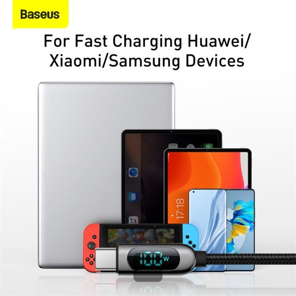 Baseus LED Display Fast Charging Data Cable Type-C to Type-C 100W 5A 2M - Green