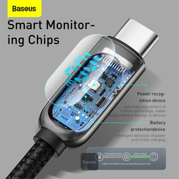 Baseus LED Display Fast Charging Data Cable Type-C to Type-C 100W 5A 2M - Green