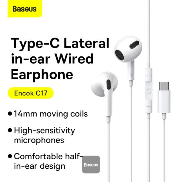 Baseus Encok Type-C lateral in-ear Wired Earphone C17 - White
