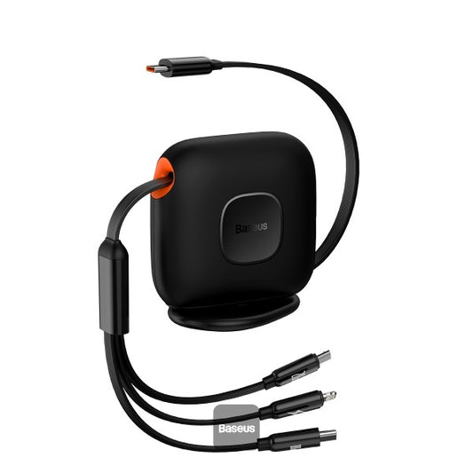 Baseus Traction Series Retractable 3-in-1 Fast Charging Cable 100W (Fast charging easy to store 360° rotation Easy to stick on) - Black