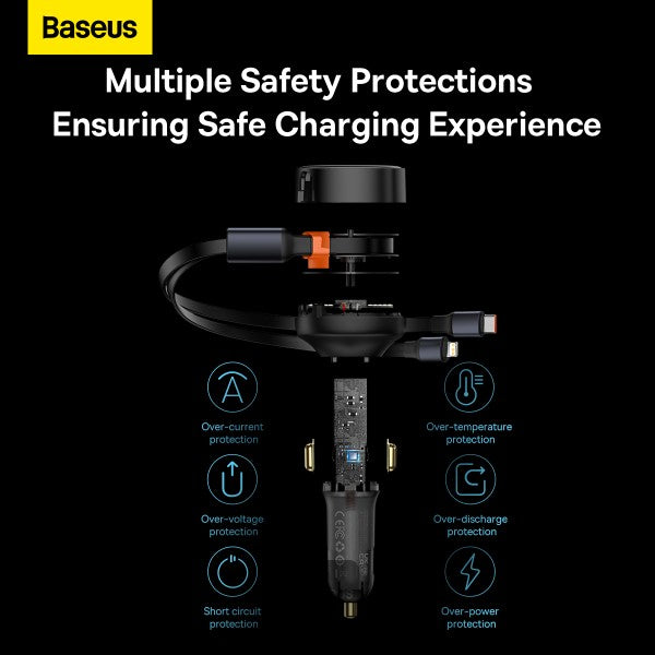 Baseus Enjoyment Retractable 2-in-1 Car Charger C+L 30W Black