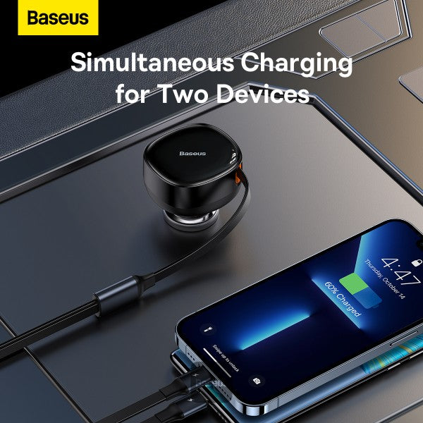 Baseus Enjoyment Retractable 2-in-1 Car Charger C+L 30W Black