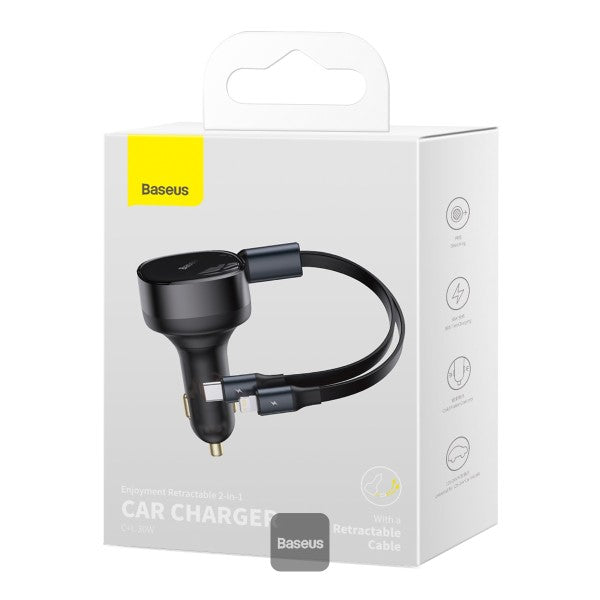 Baseus Enjoyment Retractable 2-in-1 Car Charger C+L 30W Black