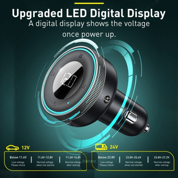 Baseus Enjoy Car Wireless MP3 Charger (Wireless 50+5V 34A) Black