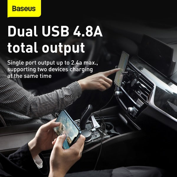 Baseus Grain Pro Car Charger (Dual USB 48A) – Universal Compatibility Charge 2 Devices Simultaneously Complete Protection - Black
