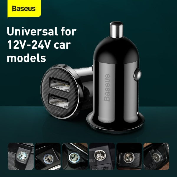 Baseus Grain Pro Car Charger (Dual USB 48A) – Universal Compatibility Charge 2 Devices Simultaneously Complete Protection - Black