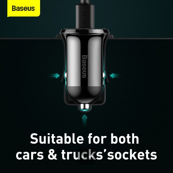 Baseus Grain Pro Car Charger (Dual USB 48A) – Universal Compatibility Charge 2 Devices Simultaneously Complete Protection - Black