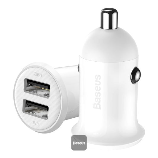 Baseus Grain Pro Car Charger (Dual USB 48A) – Universal Compatibility Charge 2 Devices Simultaneously Complete Protection - White