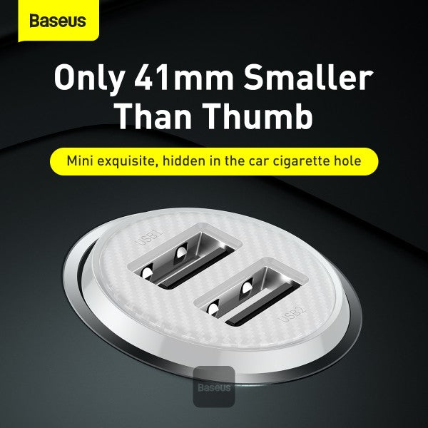 Baseus Grain Pro Car Charger (Dual USB 48A) – Universal Compatibility Charge 2 Devices Simultaneously Complete Protection - White