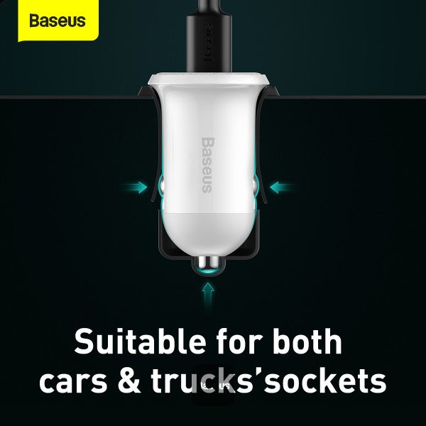 Baseus Grain Pro Car Charger (Dual USB 48A) – Universal Compatibility Charge 2 Devices Simultaneously Complete Protection - White