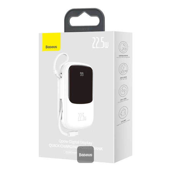 Baseus Qpow Digital Display quick charging power bank 20000mAh 225W With Type-C Cable White