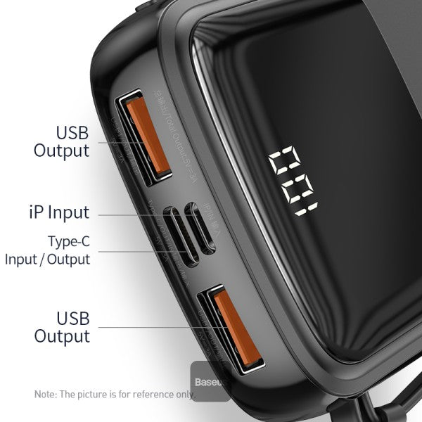 Baseus Qpow Digital Display 3A 15w 10000mAh Power Bank with Type-C Cable - Balck
